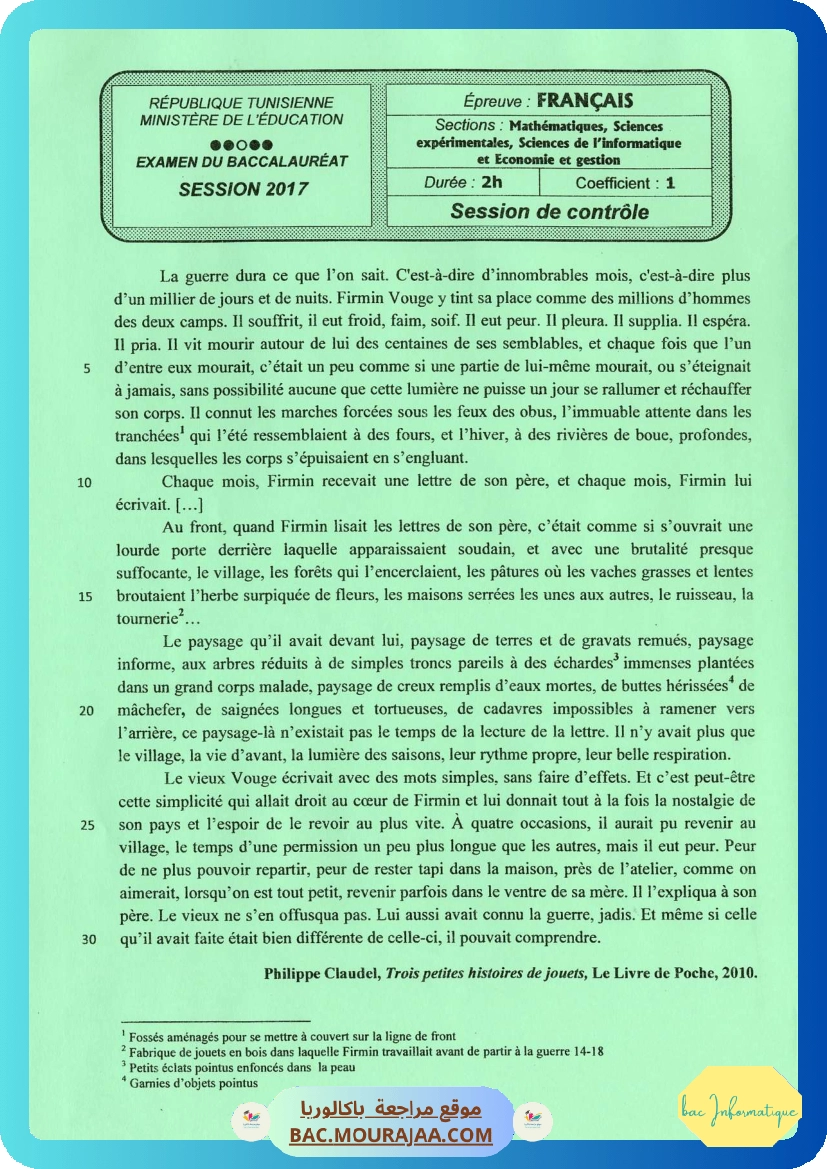 Sujet controle francais Bac 2017 – Section info